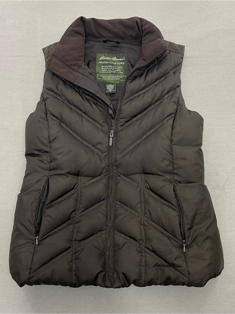 Eddie Bauer Vest Women's S Brown Premium Goose Down Quilted Puffer Zip Up